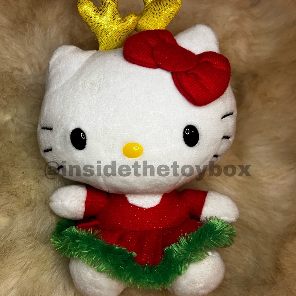 Hello Kitty TY Beanie Baby Christmas dress with gold antlers